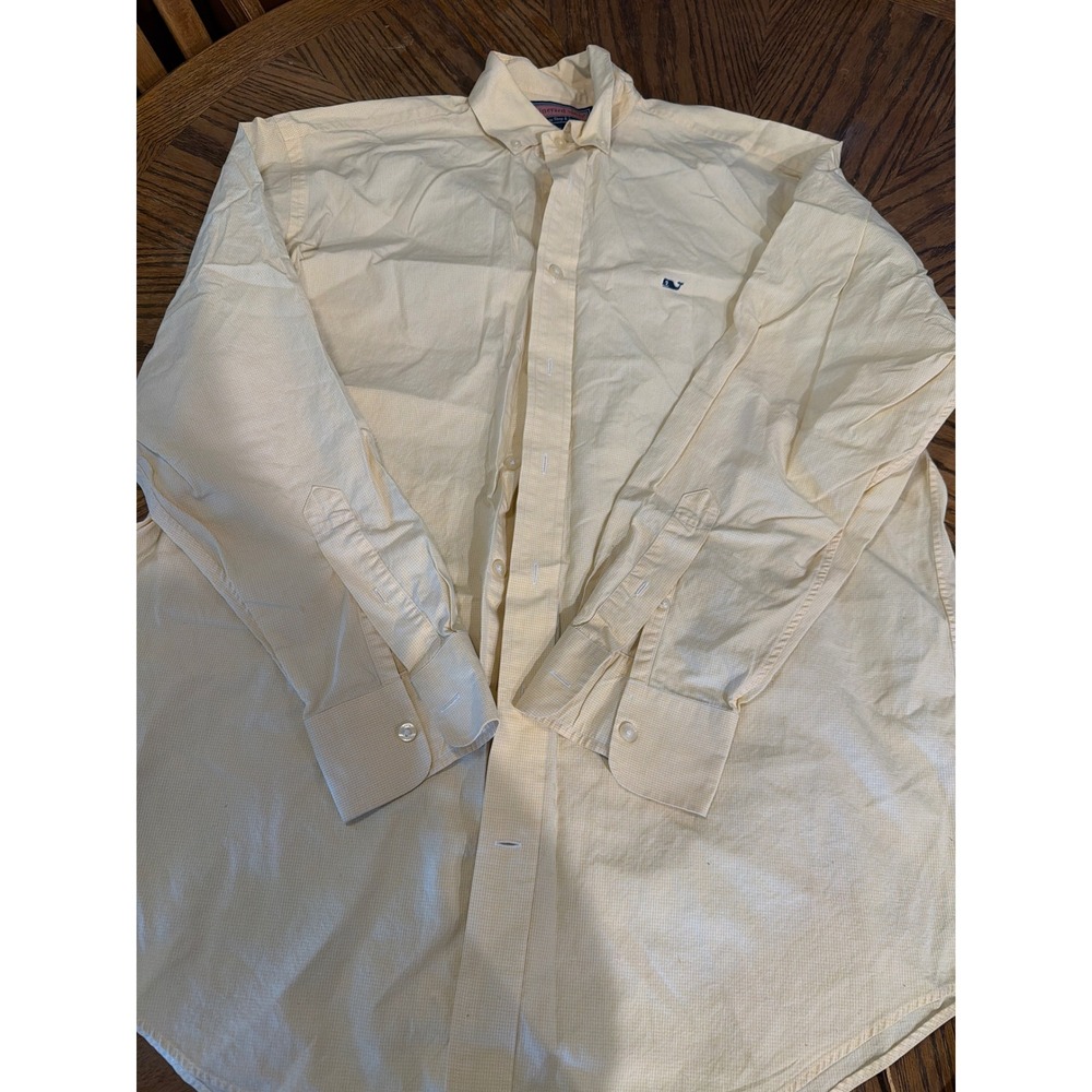 Vineyard Vines Mens Large Yellow Gingham Whale Shirt Cotton Button Down L/S